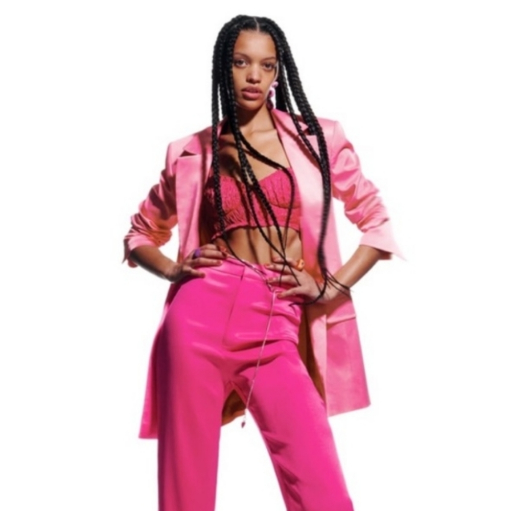 Zara Pink Racer Zip Crop